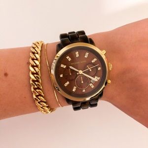 Authentic Michael Kors Tortoise Shell & Gold Watch